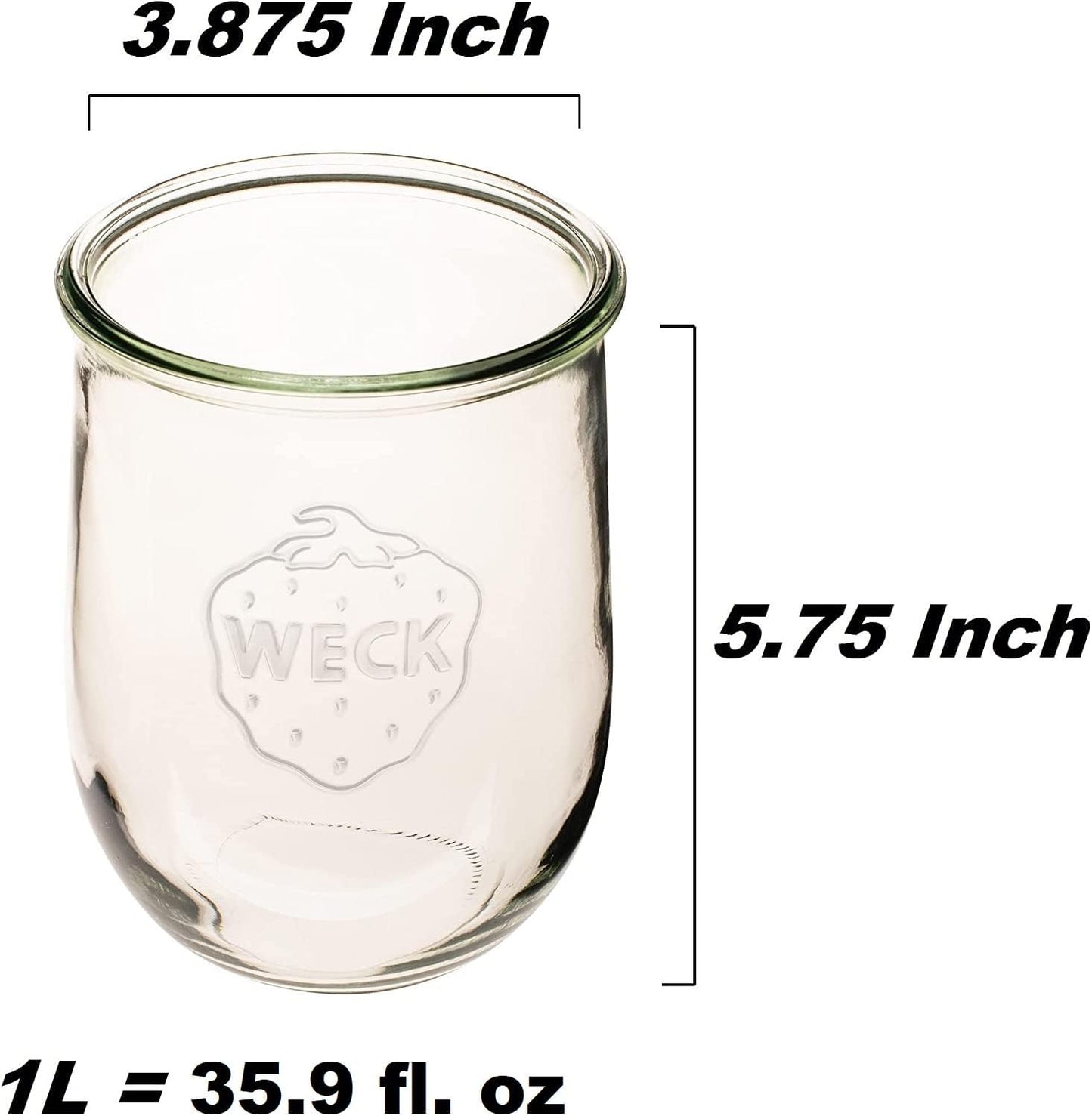 WECK - 745 Weck Tulip Jar 1 Liter - Sour Dough Starter Jars - Large Glass Jar for Sourdough - Tulip Jar with Wide Mouth - Suitable for Canning and Storage - (1 Jar, Glass Lid, Cork Lid, & Keep Fresh Lid)