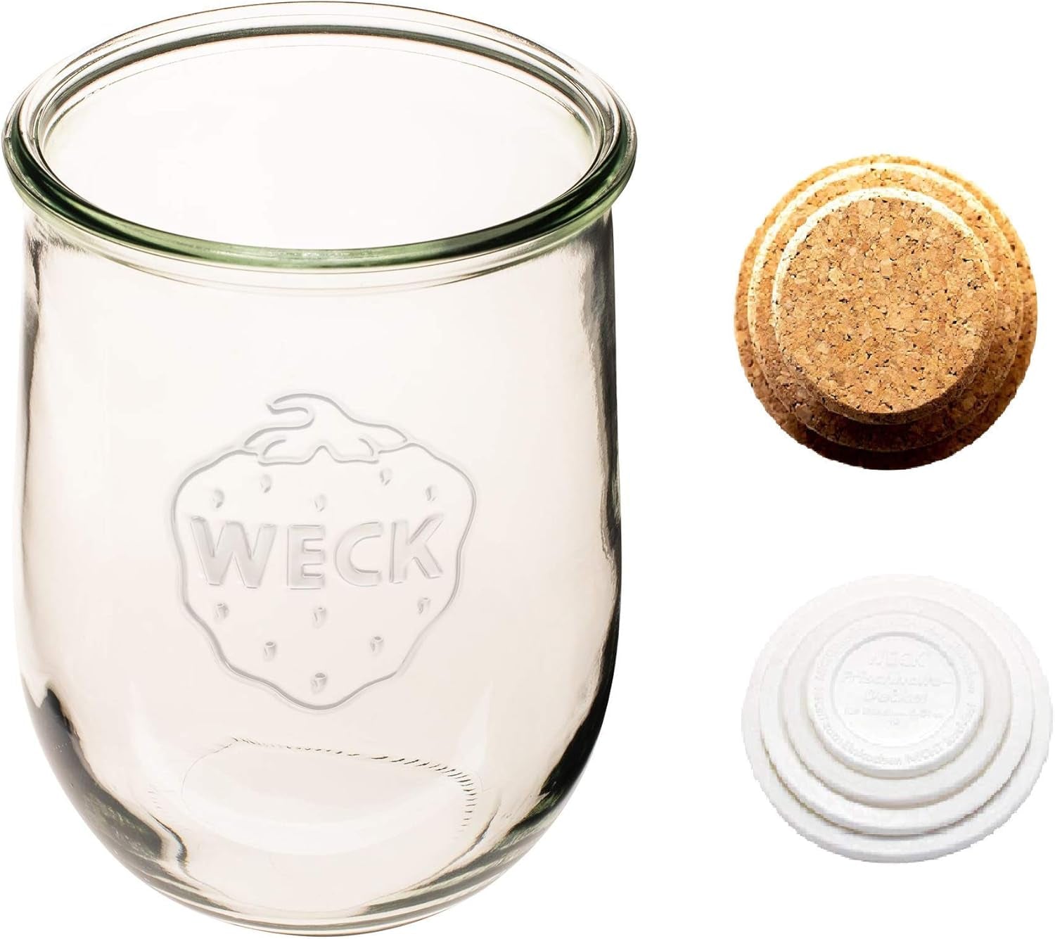 WECK - 745 Weck Tulip Jar 1 Liter - Sour Dough Starter Jars - Large Glass Jar for Sourdough - Tulip Jar with Wide Mouth - Suitable for Canning and Storage - (1 Jar, Glass Lid, Cork Lid, & Keep Fresh Lid)