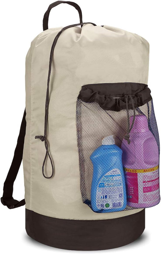 Backpack Laundry Bag, Laundry Backpack with Shoulder Straps and Mesh Pocket Durable Nylon Clothes Hamper Bag with Drawstring Closure for College, Travel, Laundromat, Apartment