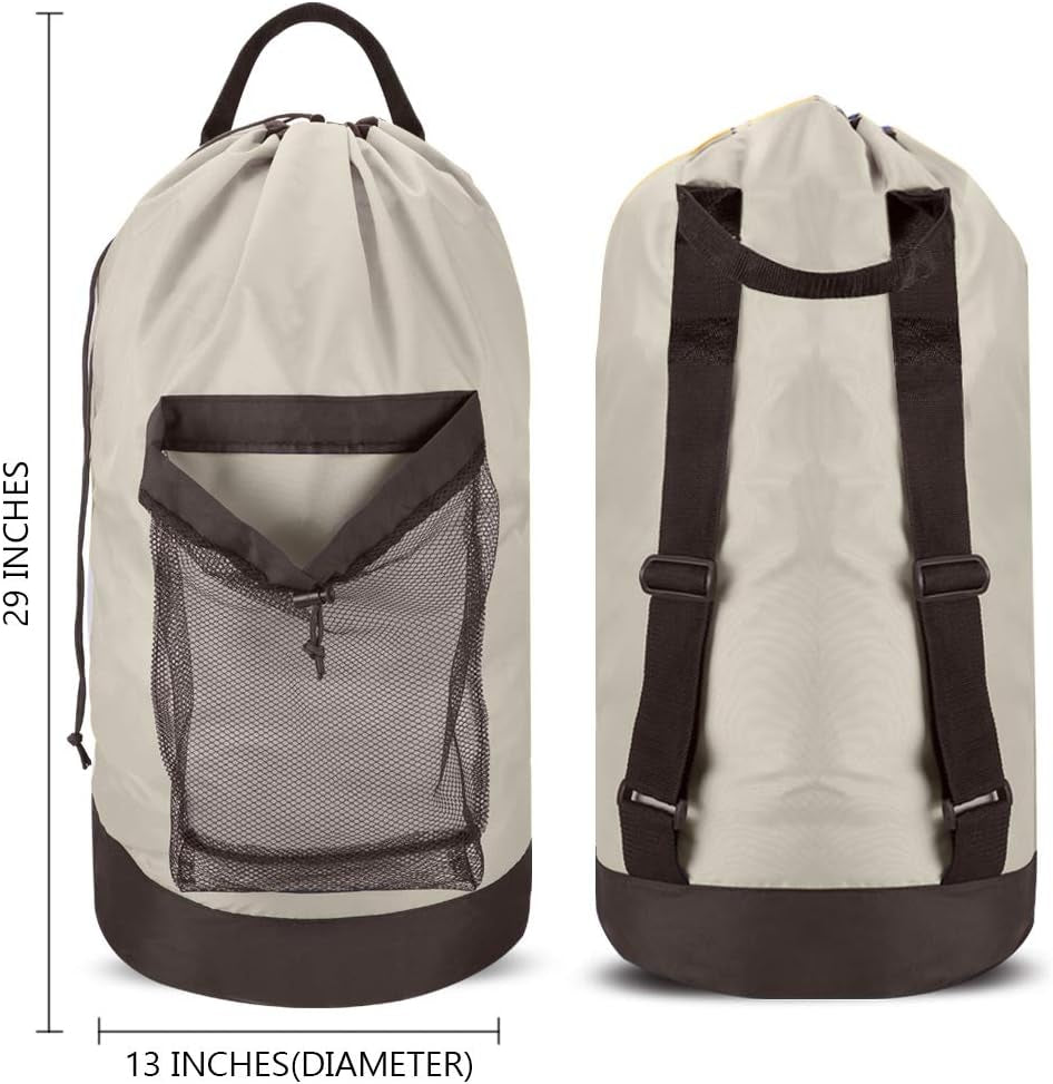 Backpack Laundry Bag, Laundry Backpack with Shoulder Straps and Mesh Pocket Durable Nylon Clothes Hamper Bag with Drawstring Closure for College, Travel, Laundromat, Apartment