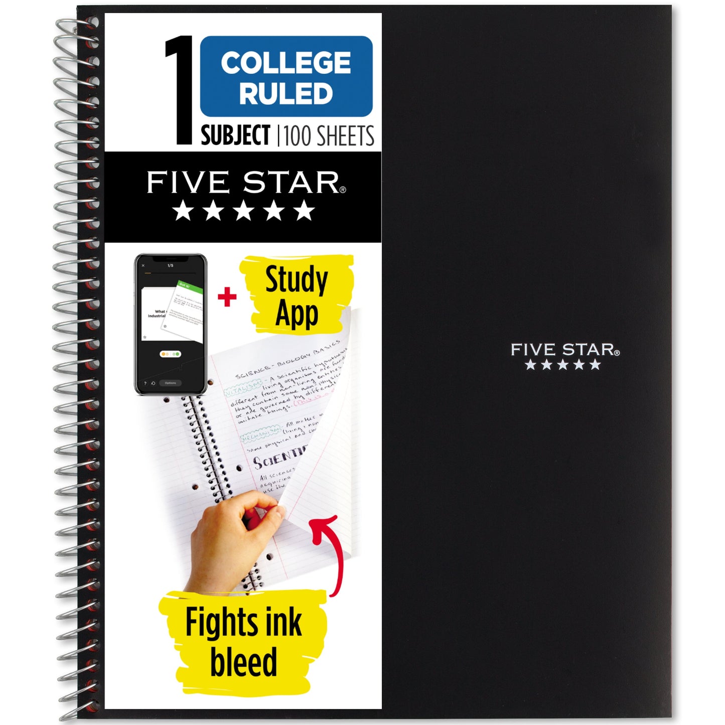 (2 Pack)  Wirebound Notebook plus Study App, 1 Subject, College Ruled, Black (820002A-WMT)