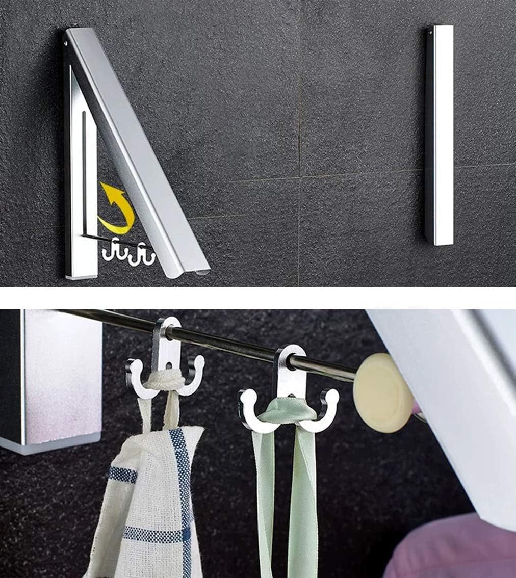 2 Pack Retractable Clothes Rack - Wall Mounted Folding Clothes Hanger Drying Rack for Laundry Room Closet Storage Organization, (Silver)