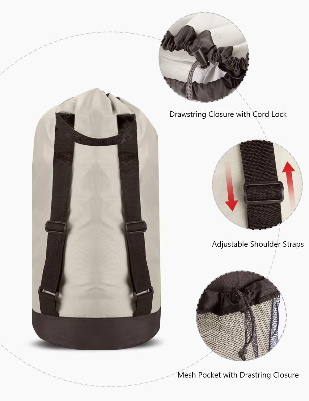 Backpack Laundry Bag, Laundry Backpack with Shoulder Straps and Mesh Pocket Durable Nylon Clothes Hamper Bag with Drawstring Closure for College, Travel, Laundromat, Apartment
