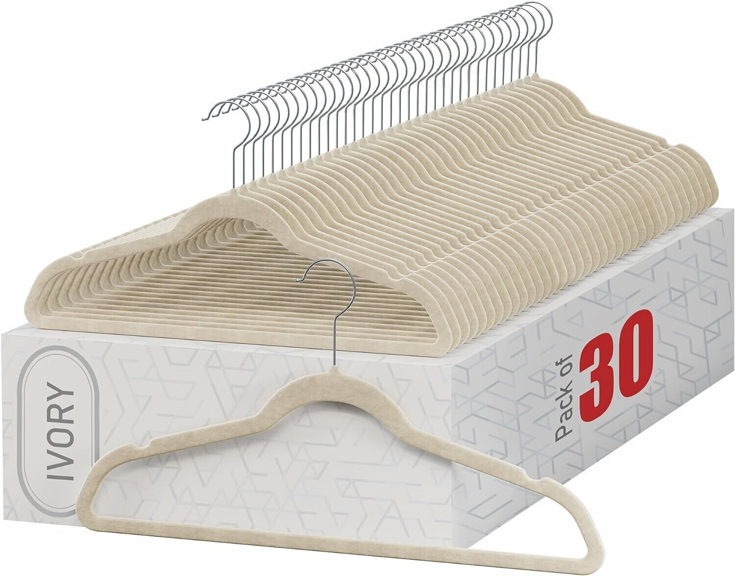 30 Pack Velvet Cloth Hangers Non-Slip Ultra-Thin in Ivory