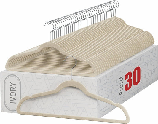 30 Pack Velvet Cloth Hangers Non-Slip Ultra-Thin in Ivory