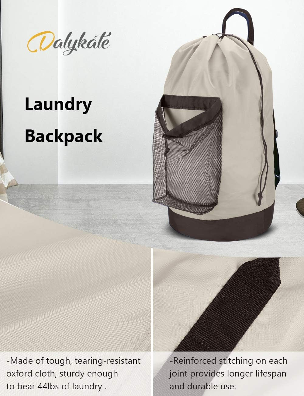 Backpack Laundry Bag, Laundry Backpack with Shoulder Straps and Mesh Pocket Durable Nylon Clothes Hamper Bag with Drawstring Closure for College, Travel, Laundromat, Apartment