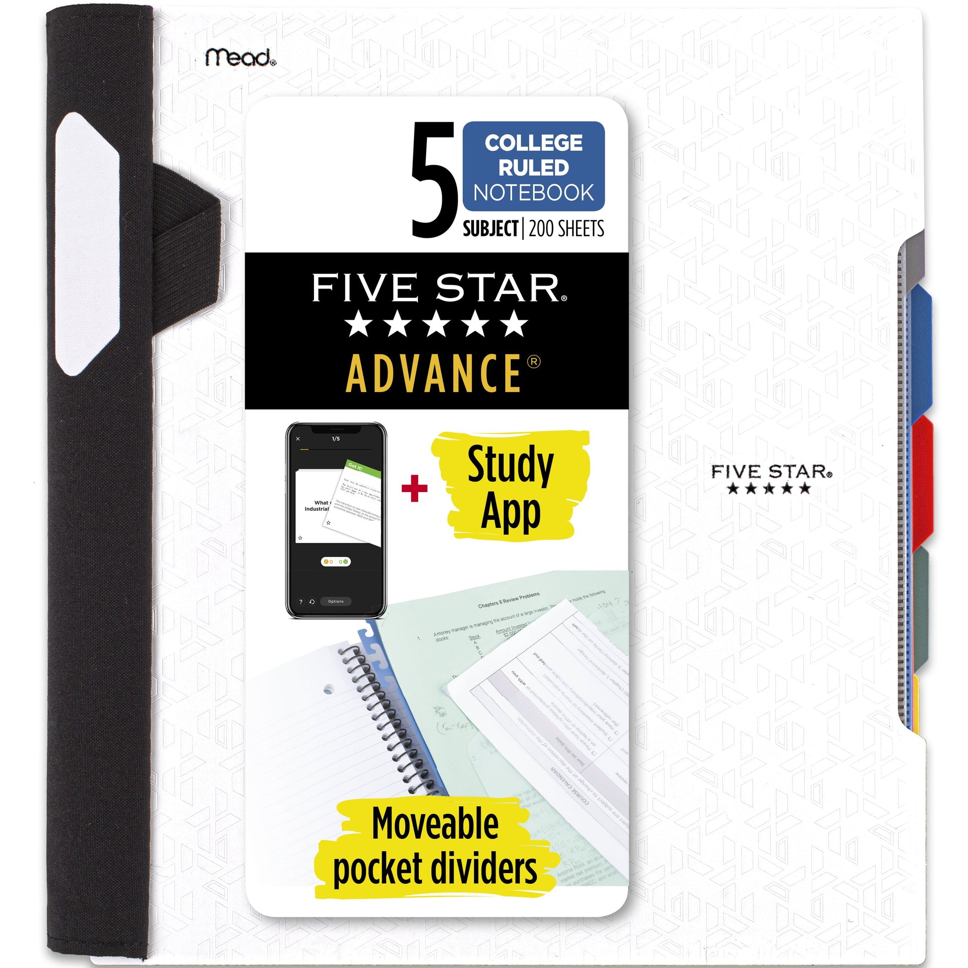 Advance Wirebound Notebook plus Study App, 5 Subject, College Ruled, White (820013A-WMT)