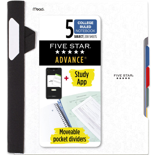 Advance Wirebound Notebook plus Study App, 5 Subject, College Ruled, White (820013A-WMT)