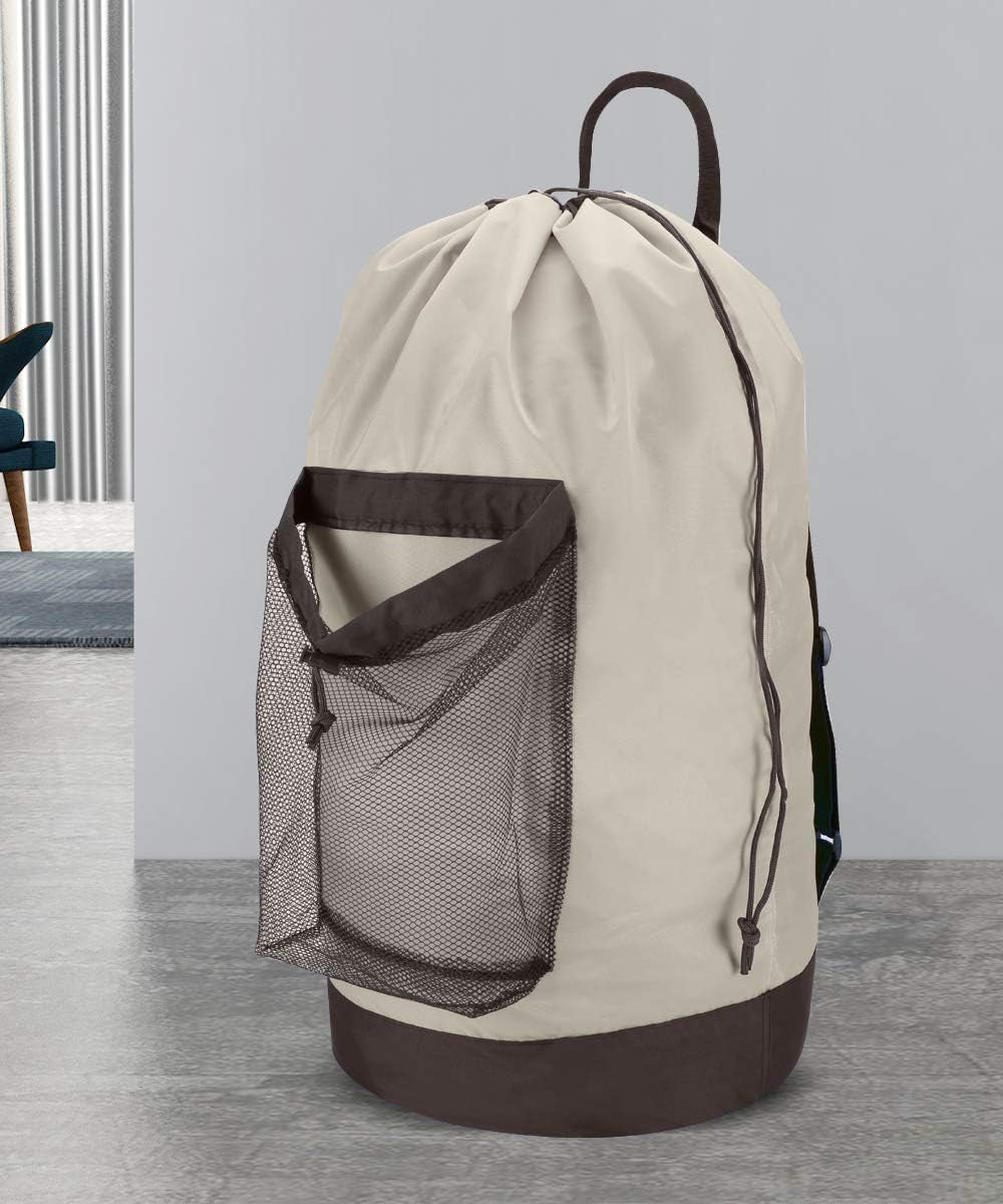 Backpack Laundry Bag, Laundry Backpack with Shoulder Straps and Mesh Pocket Durable Nylon Clothes Hamper Bag with Drawstring Closure for College, Travel, Laundromat, Apartment