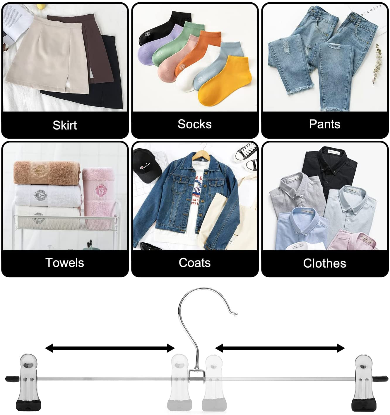 Pants Hangers with Clips Heavy Duty 10 Pack Adjustable Metal Pants Hanger Skirt