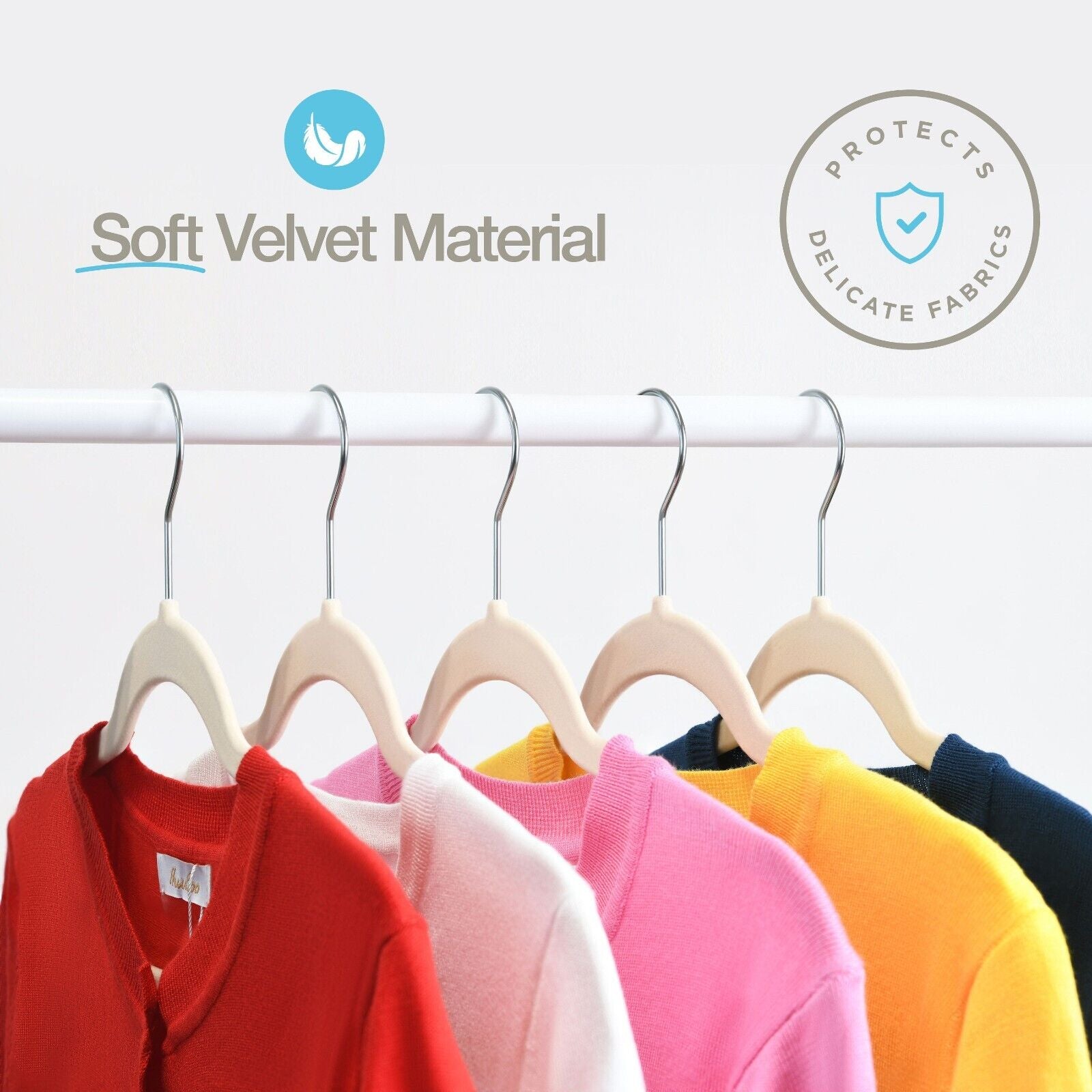 30 Pack Velvet Cloth Hangers Non-Slip Ultra-Thin in Ivory